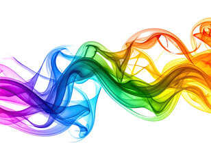 Abstract rainbow smoke-like swirling ribbons against black background