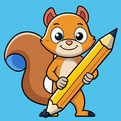 Funny beaver standing with huge pencil in his paws vector illustration
