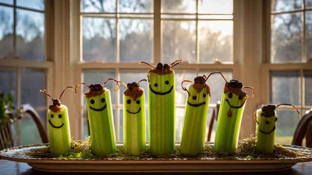 Whimsical Celery Stick Ants with Peanut Butter and Raisins Bring Joy.