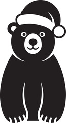 Christmas polar bear with Santa hat silhouette vector