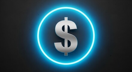 Obraz premium Illuminated dollar currency symbol against dark wall background rendering