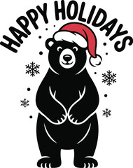 Christmas polar bear with Santa hat silhouette vector