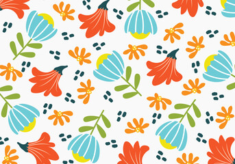 Beautiful floral pattern in small abstract flowers. Small colorful flowers. White background. Floral seamless background.