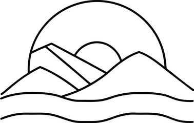 abstract line art sunrise over mountain silhouette illustration on transparent