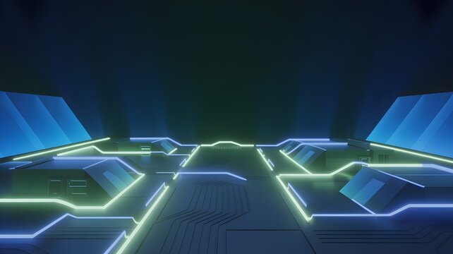 Glowing Neon Circuit Digital Background - Powered by Adobe