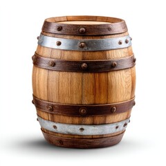 Obraz premium Oak barrel for wine aging isolated on white background highlighting traditional craftsmanship and storage