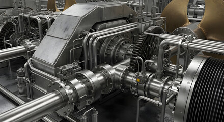 Detailed View of a Complex Industrial Machine with Gears and Pipes