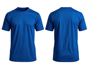 Front and back view of a vibrant cobalt blue t-shirt