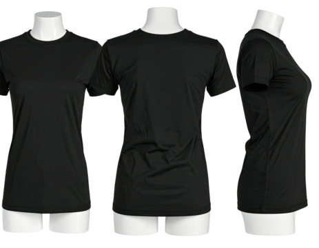 Black women's t-shirt mockup, three-view