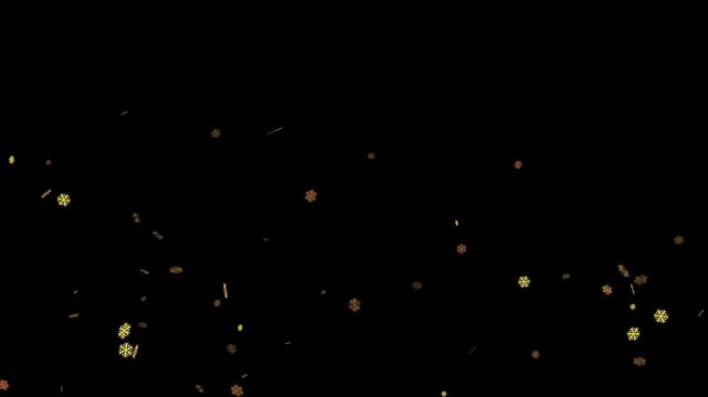 Christmas snowfall animation with gold effect on transparent background