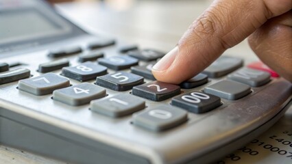 Finger pressing calculator button highlights pressure of calculating price accurately