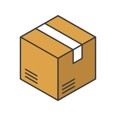 Isometric brown cardboard shipping box with white tape