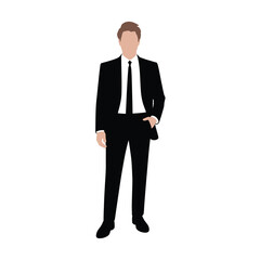 Man in a black suit standing confidently