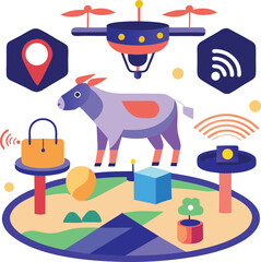 Fototapeta premium Drone technology monitoring livestock and farm operations for efficient agricultural management vector