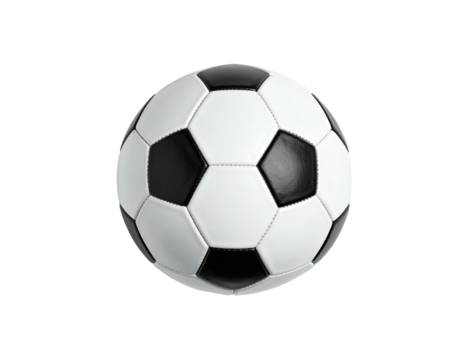 Black and white soccer ball, centered on a black background
