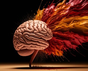 Brain with colorful explosion representing thoughts and ideas.