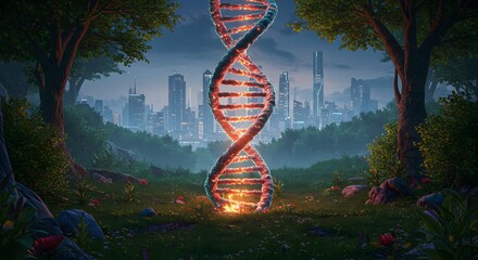 Burning dna in cityscape forest