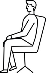 abstract single line art office worker sitting chair illustration on transparent