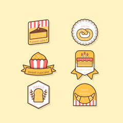 Set of bakery stickers in flat style