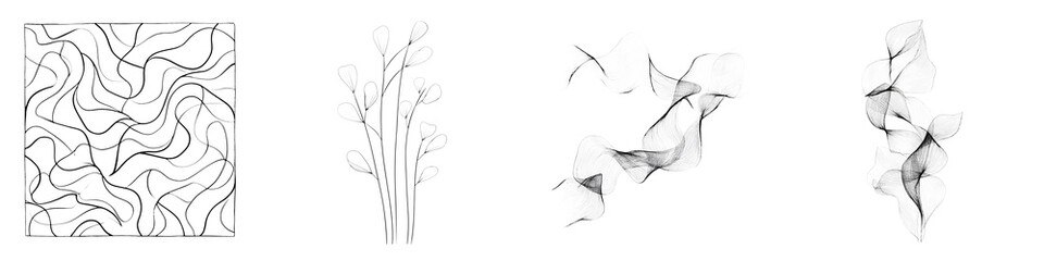 Abstract Black and White Lines and Shapes Set on White Background
