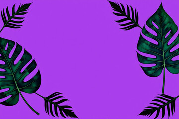 Obraz premium Tropical leaves on a purple background