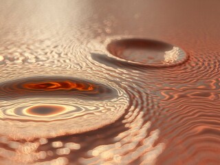 Closeup of water droplets on a textured surface with intricate patterns.