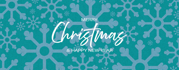 Modern festive Christmas card design with snowflakes and text.
