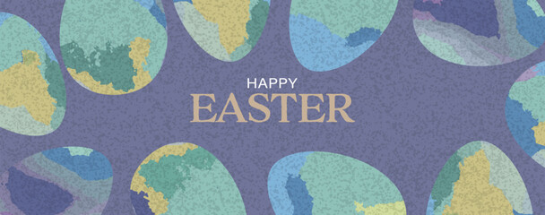 Happy Easter horizontal holiday banner or card with Easter eggs.