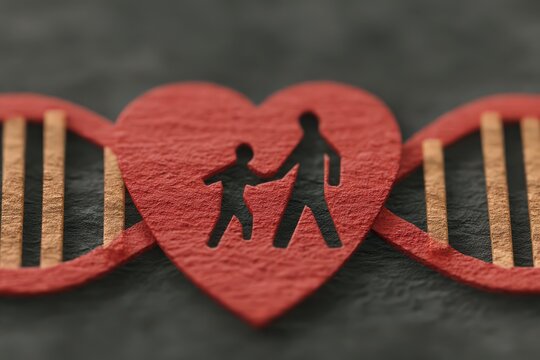 Unique representation of family love intertwined with genetic symbolism illustrating the profound bond between parent and child captured through artistic interpretation and emotional resonance