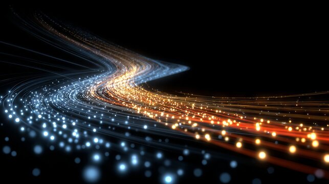 Abstract glowing curved trail of colorful lights futuristic technology background with neon light streaks motion blur and gradient lines digital wallpaper for web banners presentations and posters - Powered by Adobe