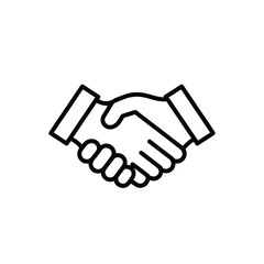 Simple line art icon of two hands shaking in agreement