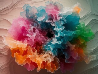 Colorful abstract explosion of vibrant hues and swirling shapes.