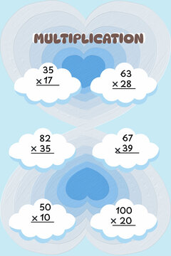 Educational math worksheet template for practicing two-digit multiplication problems. A fun and engaging learning resource for children