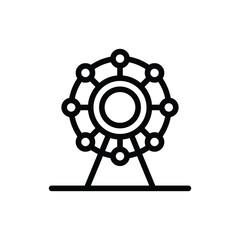 Obraz premium Ferris wheel icon outlined with a circular center spokes with circles and a trapezoid stand