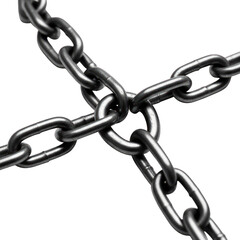 Fototapeta premium Interlocking metallic chains cross against a black background