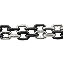 Fototapeta premium Interlocking silver and black metal chain isolated on black background