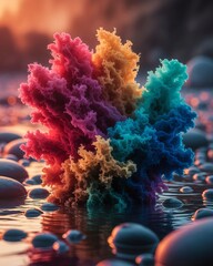 Colorful Explosion of Artistic Splendor in a Serene Waterscape.