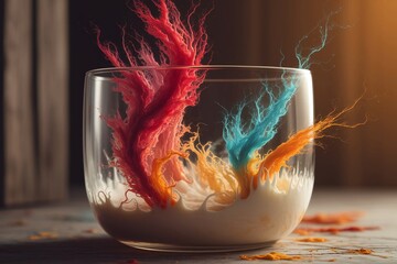 Colorful Feathery Arrangement in a Glass Bowl with Light.