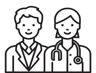 Healthcare Professionals Group Outline Vector Icon Illustration