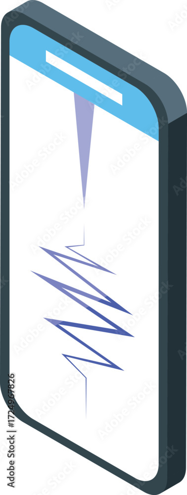 Poster isometric smartphone displaying seismic activity graph, indicating earthquake monitoring