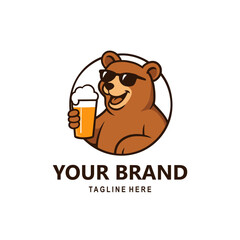 bear mascot wearing glasses holding a beer mug inside a circle