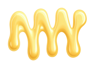Melted, golden, liquid, wavy, letter "M" shapes, dripping, food, illustration