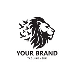illustration of a lion and flying birds logo