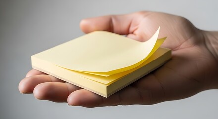 Palm Holding Stack of Yellow Sticky Notes for Reminders, Ideas