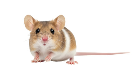 Isolated, cute deer mouse or field mouse with big ears, pink nose, and long tail on a seamless background