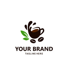 coffee shop logo with cup, coffee bean and leaf elements