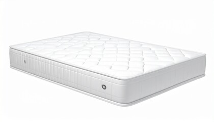 White mattress with quilted wavy top and grid-patterned side panel, featuring side handle, isolated on white background, highlighting comfort, support, and bedding product design.
