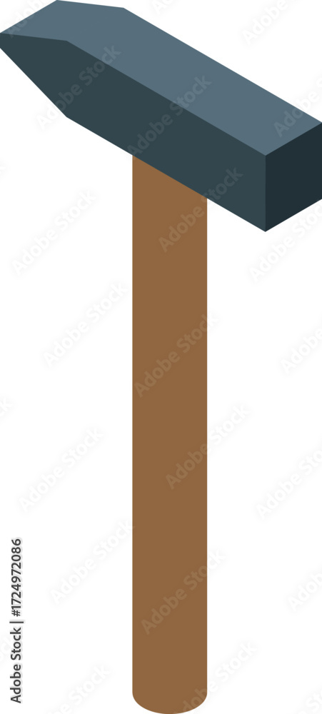 Aufkleber isometric projection of a hammer striking woodworking tool constructing