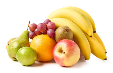 various fresh fruits on white background
