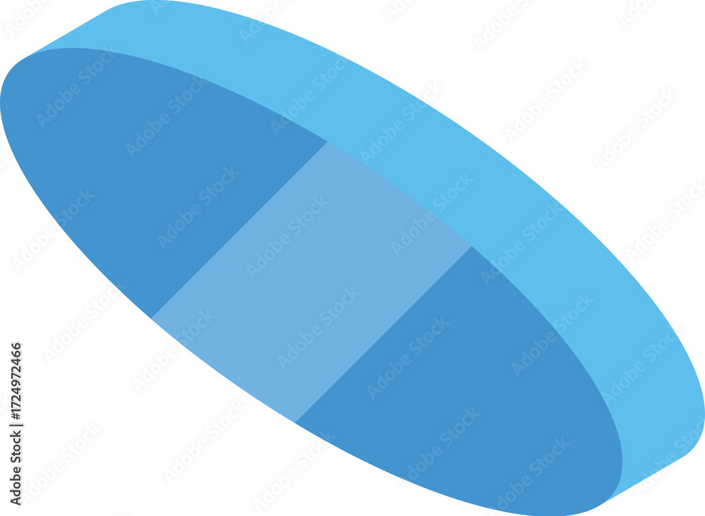Poster single blue oblong pill is shown floating in an isometric view, providing a simple yet effective vis
